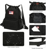 ATRIPACK Tactical Drawstring Backpack, Water-Resistant Swim Bag String Bag Sandproof Beach Backbag American Flag Cinch Sack Bookbag for Men Women Boys Girls Basketball,Swim, Gym, Sports (Black) - Image 5